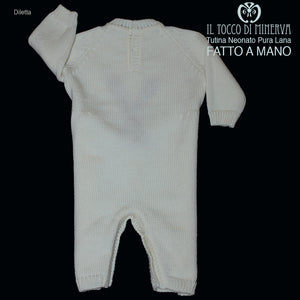 Tutina Neonato panna rosso Pura Lana Diletta Realizzata a Mano - Il Tocco di Minerva