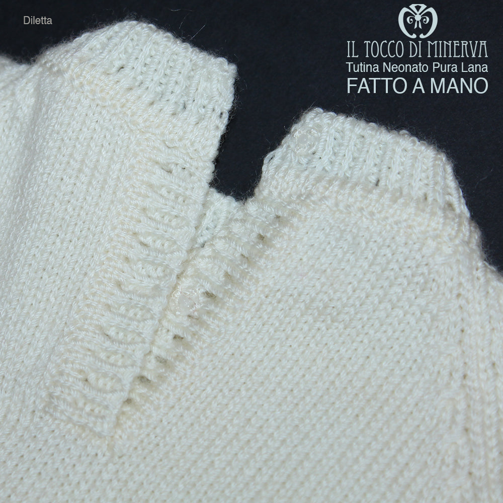 Tutina Neonato panna rosso Pura Lana Diletta Realizzata a Mano - Il Tocco di Minerva