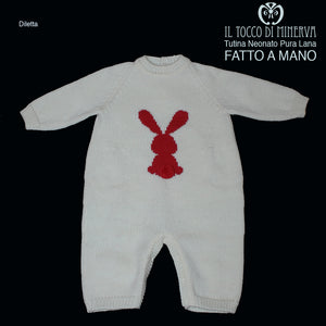 Tutina Neonato panna rosso Pura Lana Diletta Realizzata a Mano - Il Tocco di Minerva