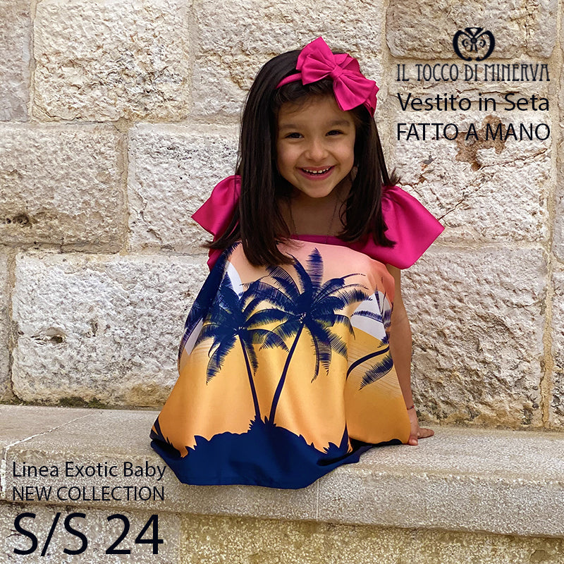 Vestito da bambina in seta Linea Exotic Summer 24 - Fatto a Mano - Il Tocco di Minerva