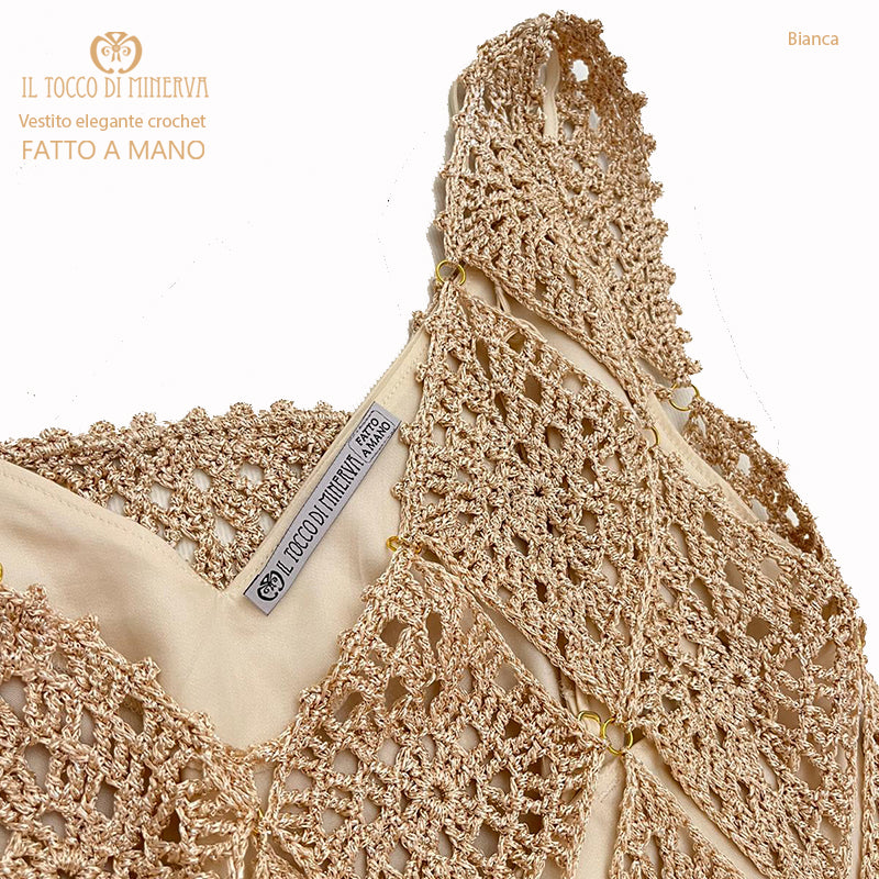 Vestito elegante da donna realizzato con crochet Bianca- Fatto a Mano